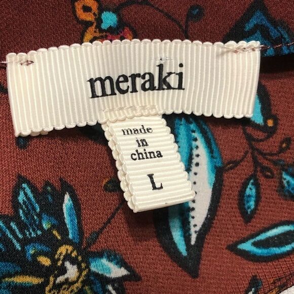 meraki Floral Bell Sleeve Choker Neck Blouse Sz L - Picture 9 of 10